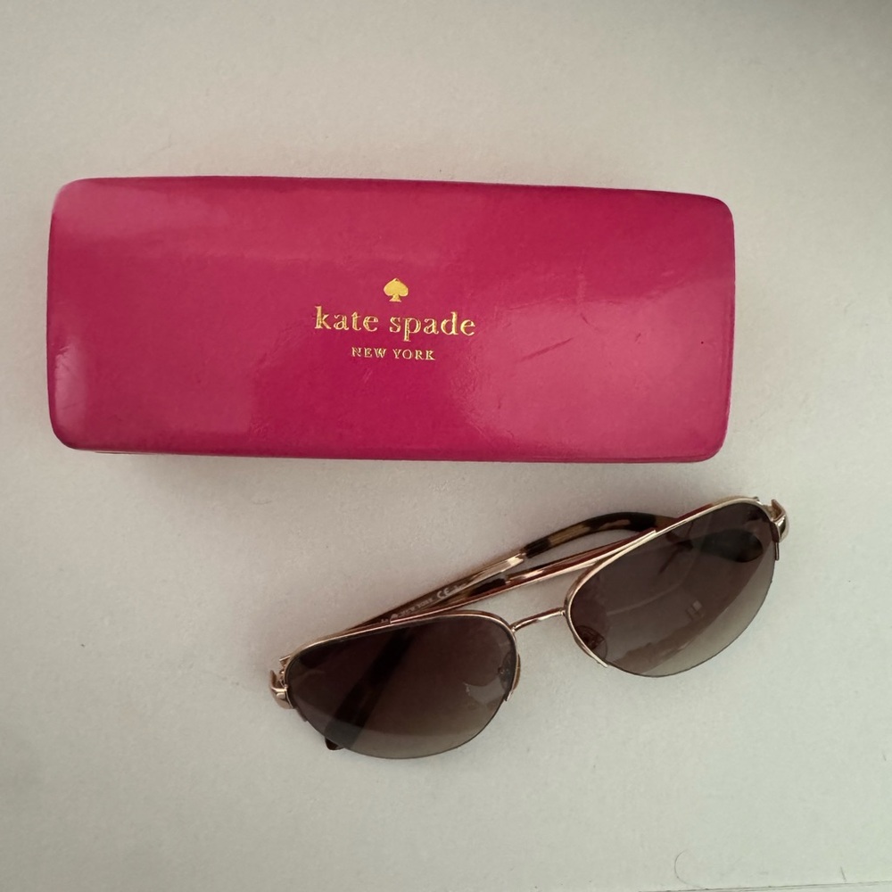 Kate Spade Gold and Brown Sunglasses with Pink/Orange Case